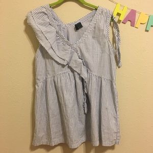 Anthropologie blue and white stripe ruffle top